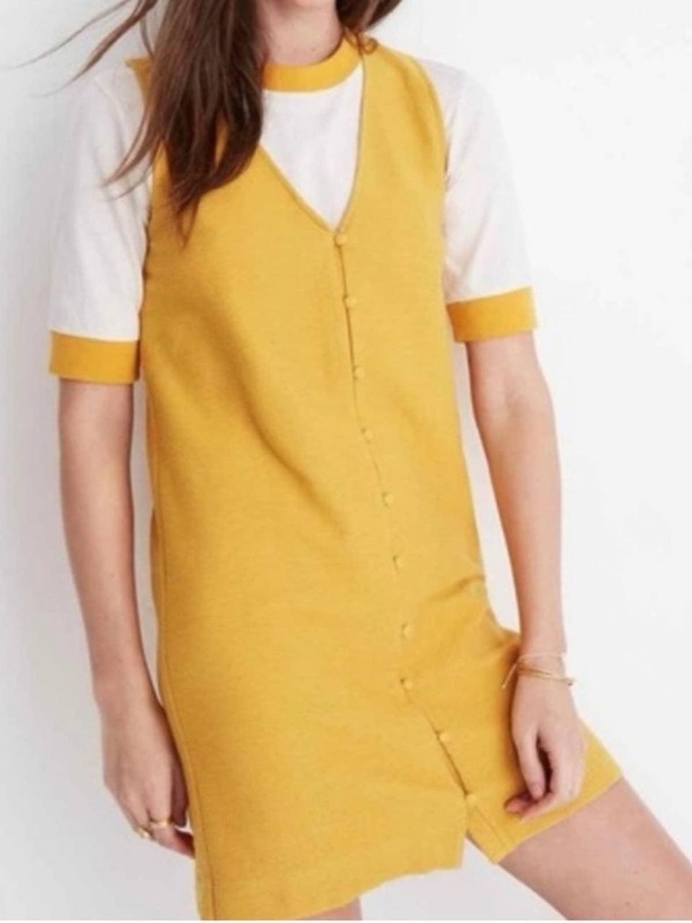 Madewell Texture & Thread Button Front Tank Mini Dress Mustard Yellow XS